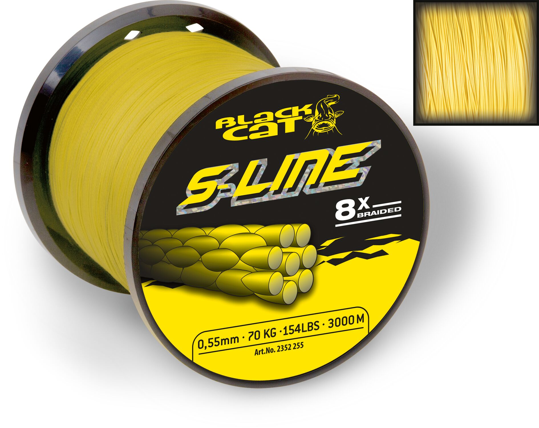 Black Cat Ø 0,42mm Šňůra S-Line D: 3000m 45kg / 99lbs žlutá