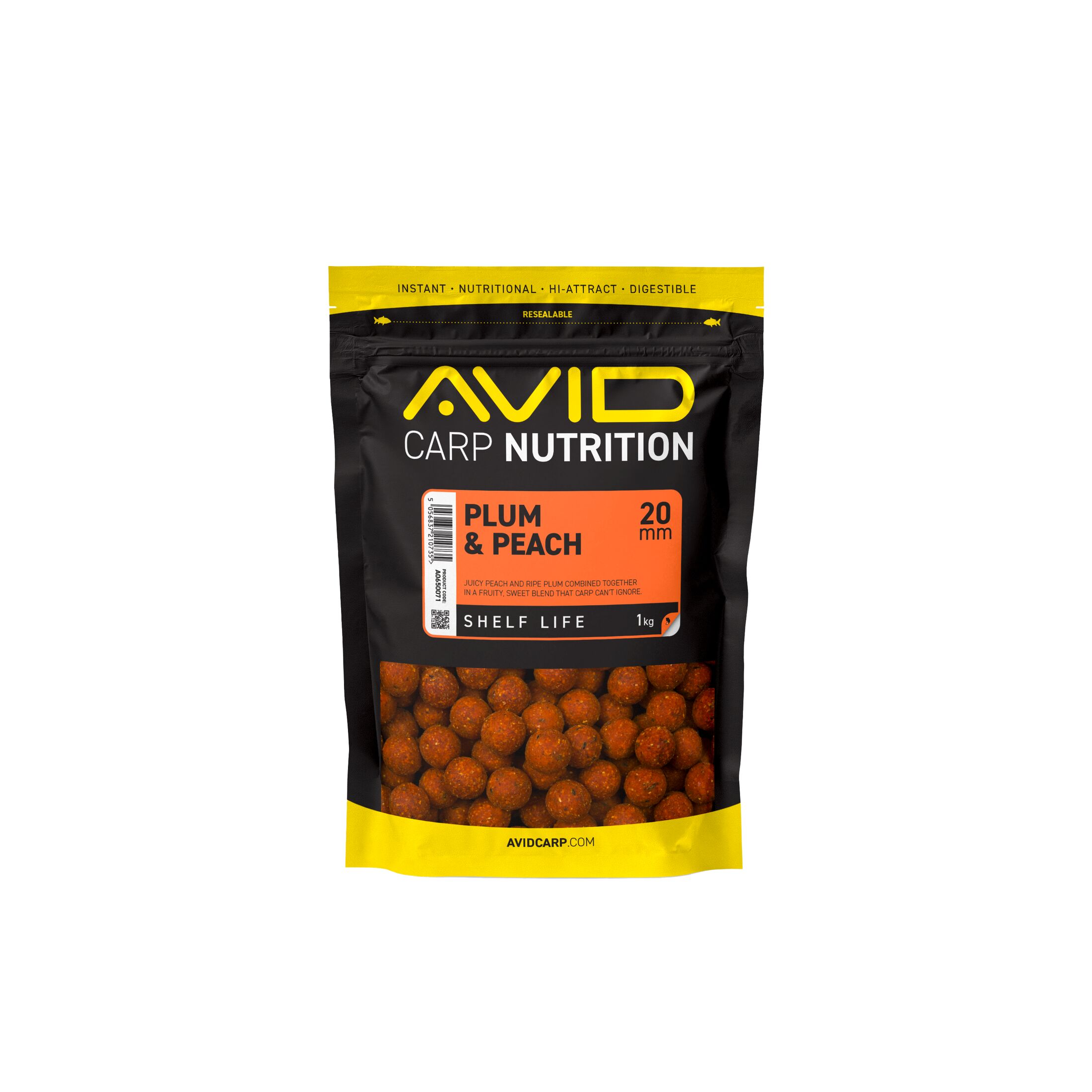 Avid Plum & Peach Boilies – 20mm (1kg)