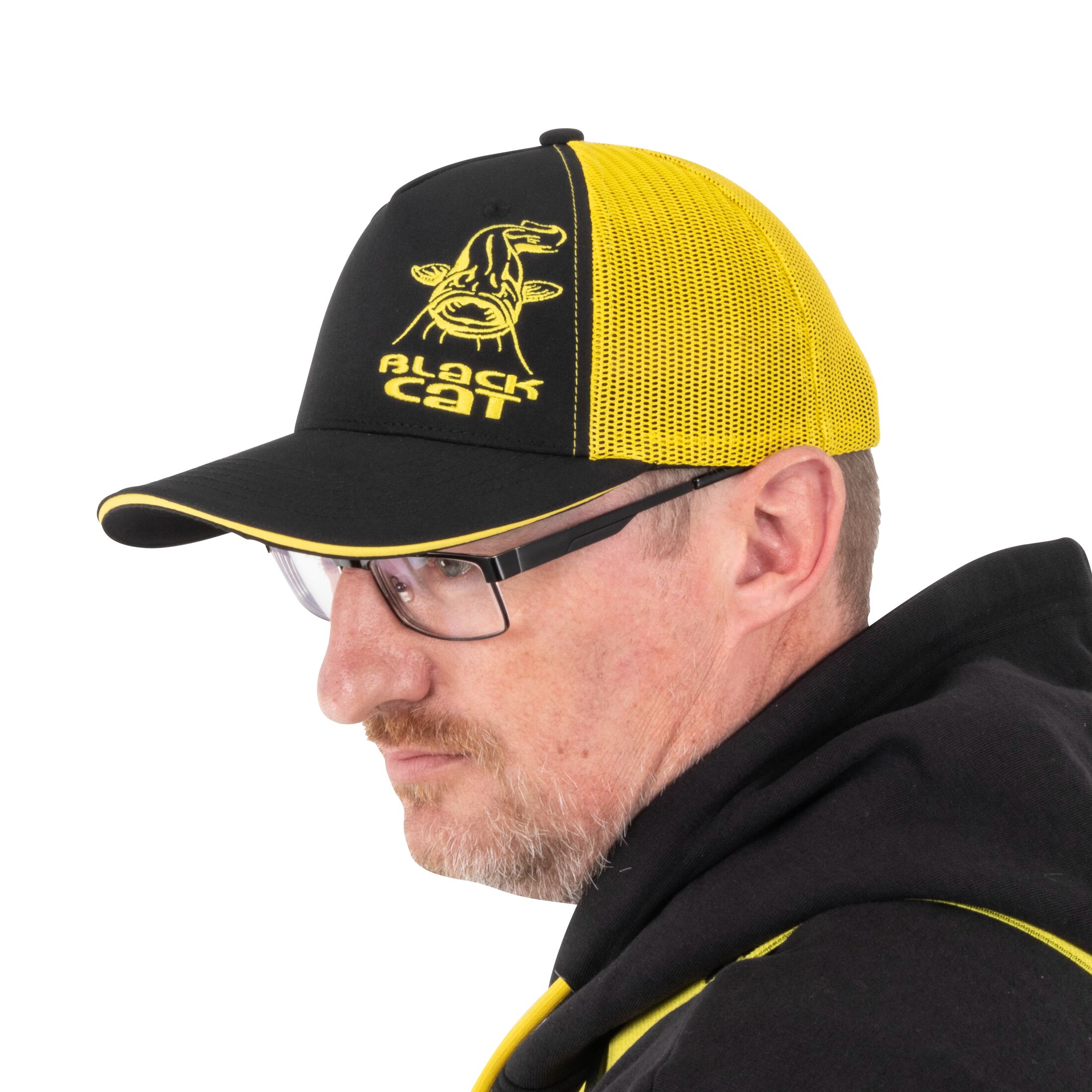 Black Cat Black and Yellow Trucker Cap